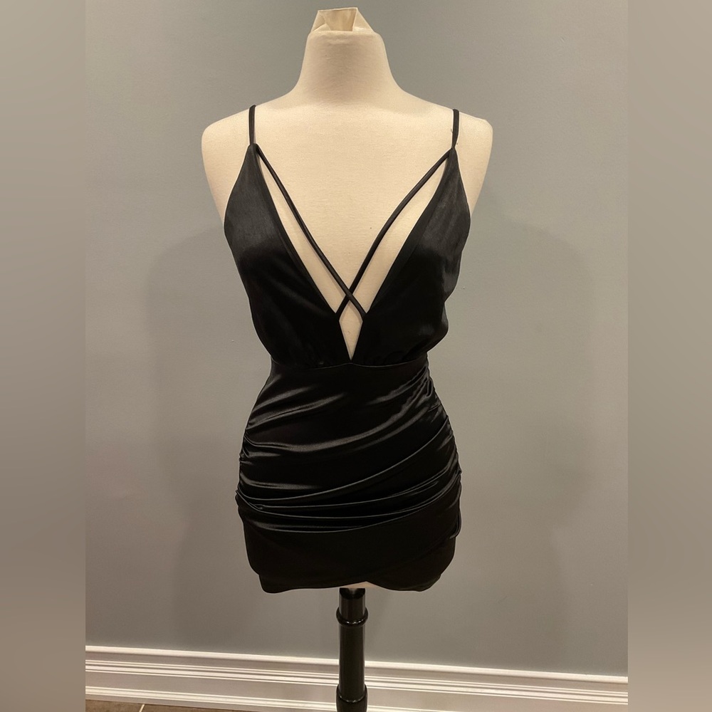 Black Mini Satin Dress/Small